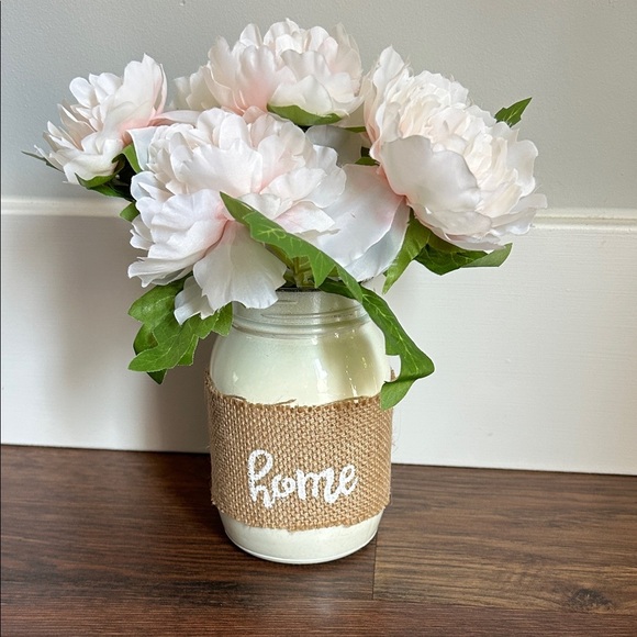 Rustic White Floral Arrangement in Mason Jar | Home Decor | Faux florals - Picture 1 of 4